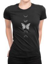 Camiseta Feminina Borboleta Fases Da Lua Camisa Ciclo Lunar Blusinha