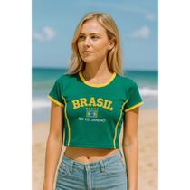 Camiseta Feminina Bordada BabyTee Brasil Camiseta Feminina Bordada BabyTee Brasil
