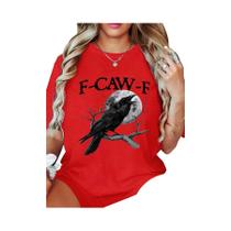 Camiseta Feminina Branca De Manga Curta Com Estampa Gótica Raven Moon Casual Top Camiseta Feminina Branca De Manga Curta Com Estampa Gótica Raven Moon Casual Top