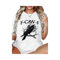 Camiseta Feminina Branca De Manga Curta Com Estampa Gótica Raven Moon Casual Top Camiseta Feminina Branca De Manga Curta Com Estampa Gótica Raven Moon Casual Top