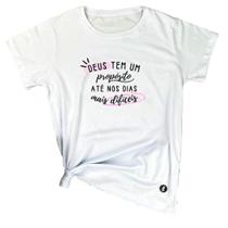 Camiseta Feminina Branca Deus tem um propósito Camiseta Feminina Branca Deus tem um propósito