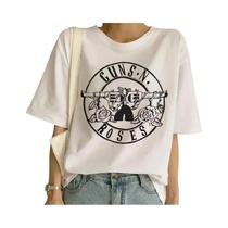 Camiseta Feminina Branca Guns N' Roses Estampa Street Rock Hip Hop Punk Moda