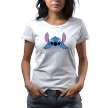 Camiseta Feminina Branca Lilo & Stitch Super Fofo Deitado