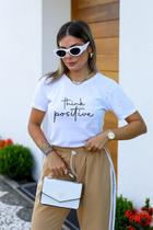 Camiseta Feminina Branca Think Positive Camiseta Feminina Branca Think Positive