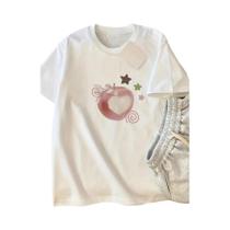 Camiseta Feminina Branca Y2K Com Estampa De Coração Vermelho, Ajuste Casual, Top De Verão, Roupas Camiseta Feminina Branca Y2K Com Estampa De Coração Vermelho, Ajuste Casual, Top De Verão, Roupas
