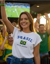 Camiseta Feminina Brasil Copa Algodão Manga Japonesa Dobrada Tamanho:ÚnicoCor:Branco Camiseta Feminina Brasil Copa Algodão Manga Japonesa Dobrada Tamanho:ÚnicoCor:Branco