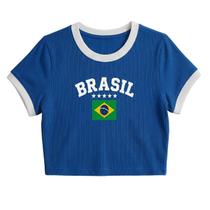 Camiseta Feminina Brasil Estampada Ribana Bandeira Cropped Copa Camiseta Feminina Brasil Estampada Ribana Bandeira Cropped Copa