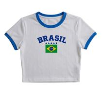 Camiseta Feminina Brasil Estampada Ribana Bandeira Cropped Copa
