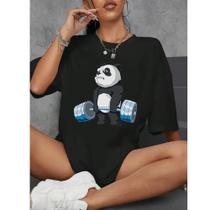 Camiseta Feminina Camisetão Casual Algodão Adulto, Infantil e Plus Size Panda Musculação