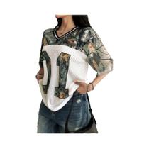 Camiseta Feminina Camuflada Com Decote Em V, Secagem Rápida, Respirável, De Malha, Manga Curta, Top