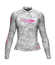 Camiseta Feminina Capuz Mar Negro Sublimada Camisa Pesca Peixe Dry Fit Proteção Solar Fator 50+