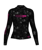 Camiseta Feminina Capuz Mar Negro Sublimada Camisa Pesca Peixe Dry Fit Proteção Solar Fator 50+