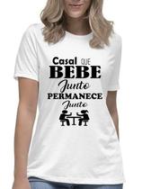 Camiseta feminina casal que bebe junto permanece junto blusa