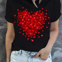 Camiseta Feminina Casual com Estampa de Coração - Manga Curta - Ideal para Presentear Camiseta Feminina Casual com Estampa de Coração - Manga Curta - Ideal para Presentear