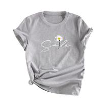 Camiseta Feminina Casual com Estampa Floral - Manga Curta e Gola Redonda