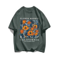Camiseta Feminina Casual de Algodão com Estampa Floral Amarela - Manga Curta