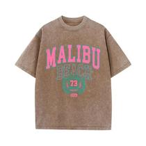 Camiseta Feminina Casual de Algodão - Gola Redonda - Estampa Malibu Beach