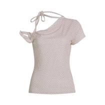 Camiseta Feminina Casual De Verão Com Estampa De Poá E Um Ombro, Estilo Coreano, Ajuste Slim Para