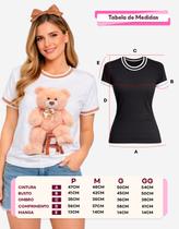 Camiseta Feminina Casual Estampa Urso Com Strass Fashion Camiseta Feminina Casual Estampa Urso Com Strass Fashion