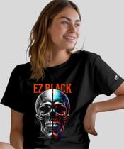 Camiseta Feminina Caveira Ez Black Algodão Premium Preta