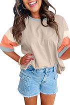 Camiseta feminina Chvity Colorblock Summer Loose Fit Khaki Camiseta feminina Chvity Colorblock Summer Loose Fit Khaki