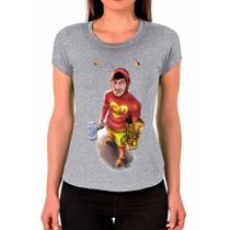 Camiseta Feminina Cinza Chapolin Chaves Desenho 05