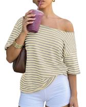 Camiseta feminina Cioatin de tamanho grande, sem ombros, listrada, Y2K