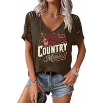 Camiseta feminina CLOCOVAIN Country Concert com decote em V retrô de Nashville Camiseta feminina CLOCOVAIN Country Concert com decote em V retrô de Nashville