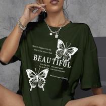 Camiseta Feminina Colorida Champanhe Palha Blusa Oversized Unissex Estampa Beautiful Butterfly Cami Camiseta Feminina Colorida Champanhe Palha Blusa Oversized Unissex Estampa Beautiful Butterfly Cami