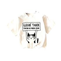 Camiseta Feminina Com Estampa De Gato, Design Fofo Com Letras, Casual, Gola Redonda, Manga Curta