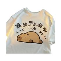 Camiseta Feminina Com Estampa De Gato Fofo, Gola Redonda, Manga Curta, Design De Bateria Fraca, Top