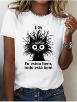 Camiseta Feminina Com Estampa De Gato, Versátil E De Alta Qualidade Para Lazer E Esportes - "Não