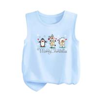 Camiseta Feminina Com Estampa De Papai Noel, Sem Mangas, Casual, Com Gola Redonda