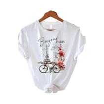 Camiseta Feminina Com Estampa De Texto Bonjour Paris, Manga Curta, Camiseta Gráfica Casual Camiseta Feminina Com Estampa De Texto Bonjour Paris, Manga Curta, Camiseta Gráfica Casual