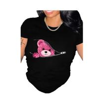 Camiseta Feminina com Estampa de Ursinho de Pelúcia - Manga Curta - Primavera/Verão