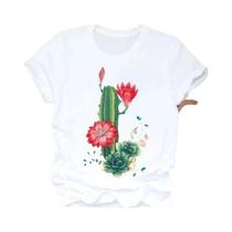 Camiseta Feminina com Estampa Floral de Abacaxi - Manga Curta