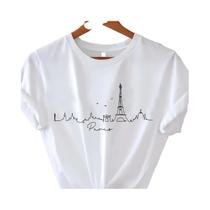 Camiseta Feminina Com Estampa Paris, Manga Curta, Gola Redonda, Top Gráfico Casual Para Verão E Camiseta Feminina Com Estampa Paris, Manga Curta, Gola Redonda, Top Gráfico Casual Para Verão E