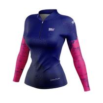 Camiseta FEMININA com proteção solar 50+ UVB DRYFIT pesca bike ciclista beach tenis - Mar Negro