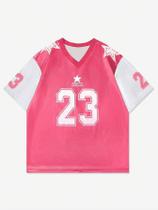 Camiseta Feminina Cor Bloco com Decote V - Manga Curta e Confortável - Estilo Street