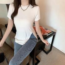 Camiseta Feminina Coreana De Manga Curta Com Fenda, Estilo Y2K, Moda Americana, Top Sexy Para O