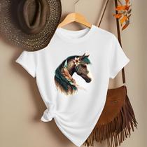 Camiseta Feminina Country Look Country T-shirt Roça Agro Rodeio Boiadeira Estamp Cavalo