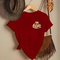 Camiseta Feminina Country Look Country T-shirt Roça Agro Rodeio Boiadeira Estamp Chapéu Florido