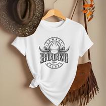 Camiseta Feminina Country Look Country T-shirt Roça Agro Rodeio Boiadeira Estamp Rodeo Chifre