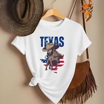 Camiseta Feminina Country Look Country T-shirt Roça Agro Rodeio Boiadeira Estamp Texas