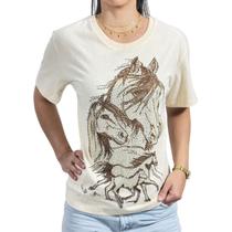 Camiseta Feminina Country Western Zoe Desenho Cavalos Strass Camiseta Feminina Country Western Zoe Desenho Cavalos Strass