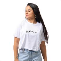 Camiseta feminina Cropped Manga Curta Estampa Livrii
