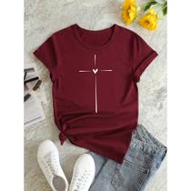 Camiseta Feminina Cruz Coração Evangelica Gospel 100% Algodão Premium
