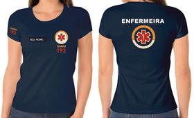 Camiseta Feminina de Algodão com Bordado para Enfermeira do Samu Camiseta Feminina de Algodão com Bordado para Enfermeira do Samu