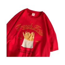 Camiseta Feminina De Algodão Com Estampa De Batata Frita, Gola O, Respirável, Solta, Moda