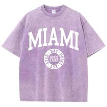 Camiseta Feminina de Algodão com Estampa Miami - Manga Curta e Gola Redonda